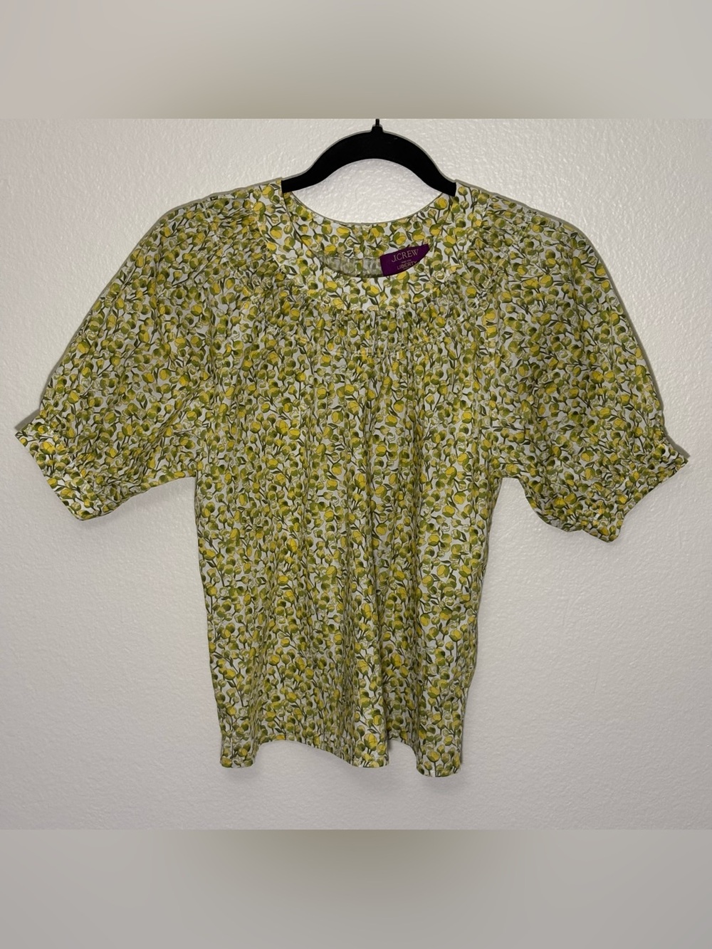 J Crew High-neck puff-sleeve top in Liberty® Eliza's Yellow fabric XXS